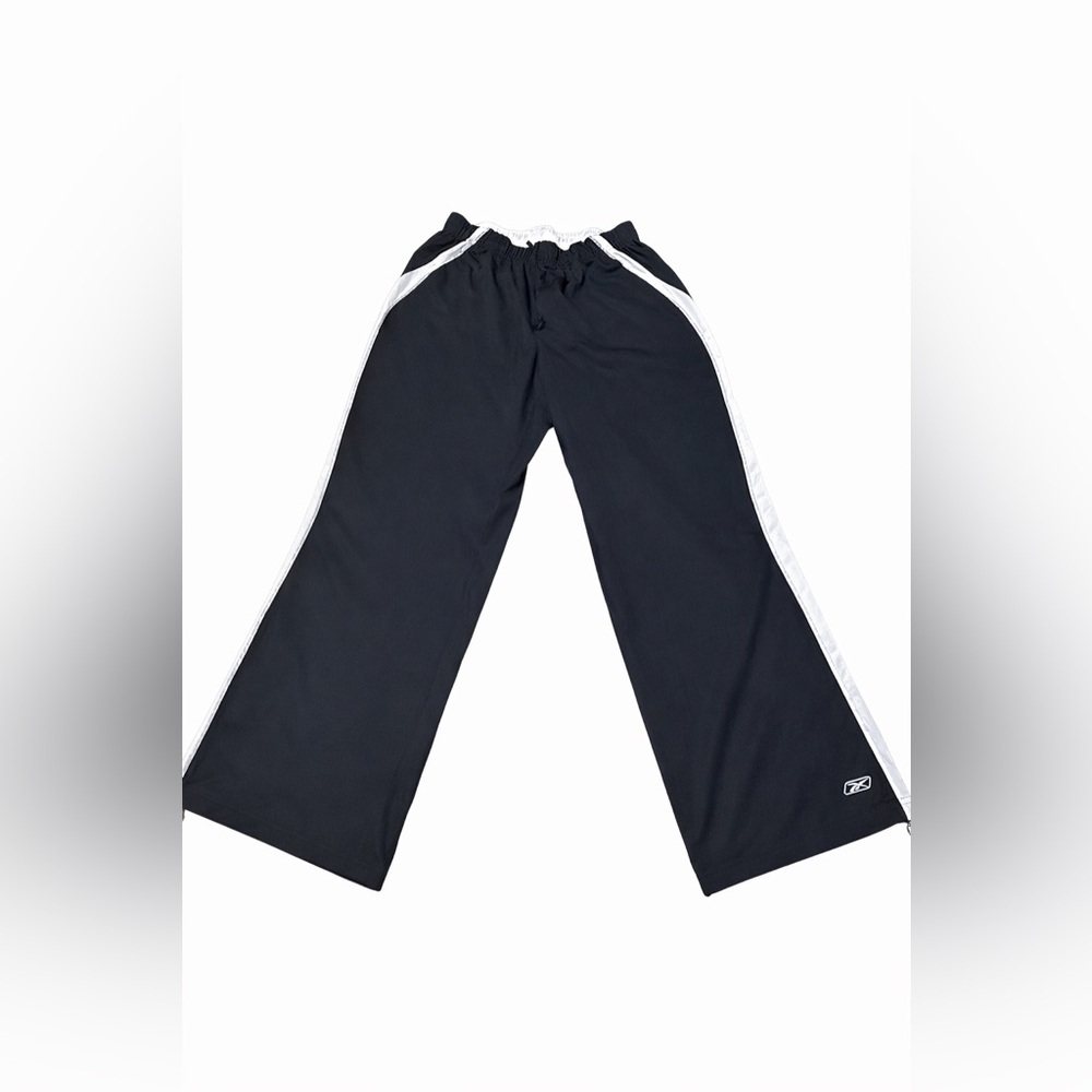 Reebok XL Nylon Track Pants Zip Cuff Black White Athletic